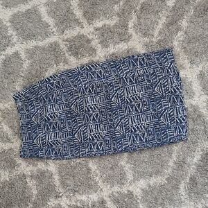 Clio 4 silk wrap skirt blue white abstract button waist maxi skirt